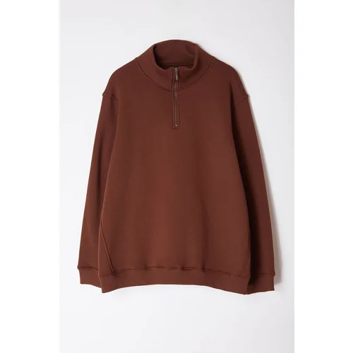 Trendyol Dark Brown Plus Size Regular/Normal CutZipped Polar Fleece Sweatshirt