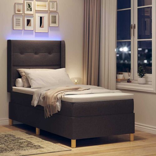  Krevet s opruga kutije s LED trakama Smeđa 100 x 200 cm tkanina Slike