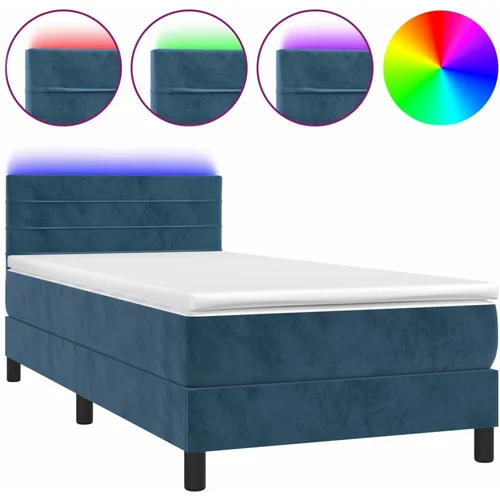 vidaXL Box spring postelja z vzmetnico LED temno modra 100x200cm žamet, (20900984)