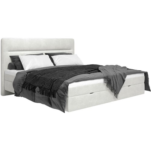 MID.YOU POSTELJA Z VZMETNICO 180 cm x 200 cm , les, tekstil, leseni material krem barve Slike
