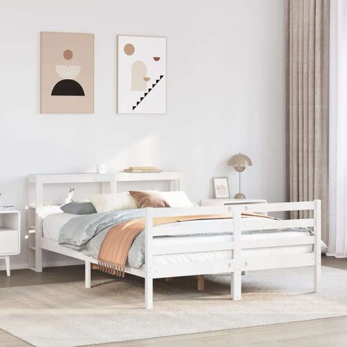 VidaXL Okvir za krevet s uzglavljem 160 x 200 cm od masivne borovine Slike