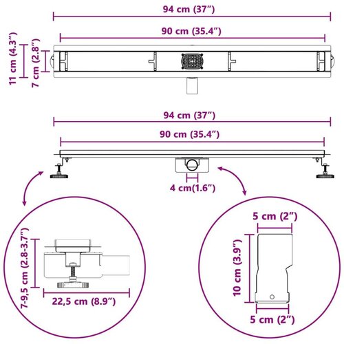  Tu&amp;scaron; odtok Stekleni pokrov s 360&amp;deg; sifonom Črna 90 cm Slike