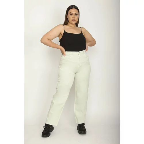 Şans Women's Large Size Green Comfortable Cut, 5 Pockets Jeans Trousers