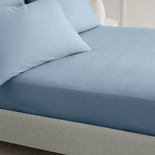 Bianca Plava plahta s gumom od pamučnog perkala 90x190 cm Cotton Percale &amp;ndash; Slike