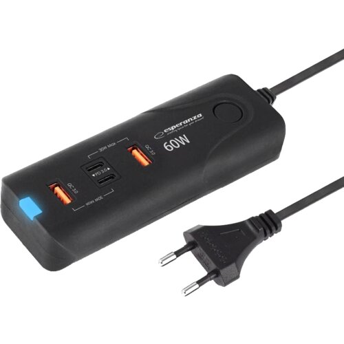  USB punjač 2xType-C + 2xUSB-A, ESPERANZA QUICK POWER CHARGER 60W 2x USB-C PD 30W / 2x USB-A QC 3.0 18W, EZC109 Cijene