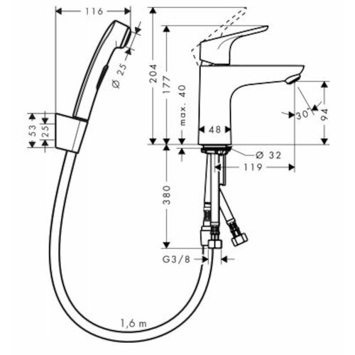 Hansgrohe focus 100 chrome baterija (slavina) za umivaonik sa higijenskim tu&amp;scaron; setom 31927000 Slike