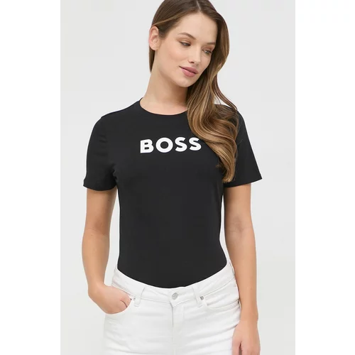 Boss Bombažna kratka majica črna barva