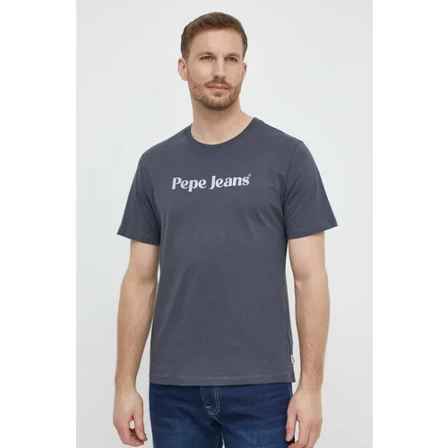 PepeJeans Bombažna kratka majica CLIFTON moška, siva barva, PM509374