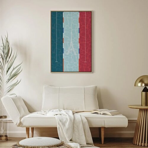  Slika - Graphic Illustration of a Swimming Pool Against the Backdrop of the French Flag 60x90 U prirodnom drvenom okviru Slike