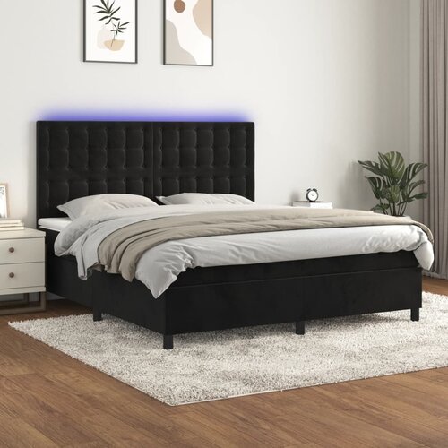 VidaXL Box spring postelja z vzmetnico LED črna 160x200 cm žamet Slike