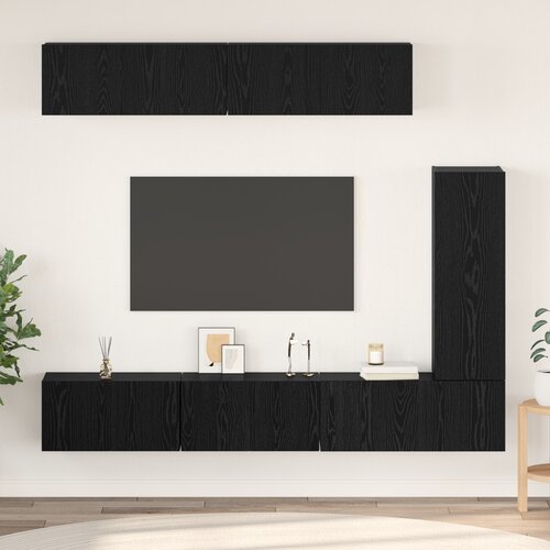 vidaXL Set TV kabineta s policom Ostalo s pohranom s vratima 6 pcs Crni hrast 30.5 x 30 x 90 cm Cijene