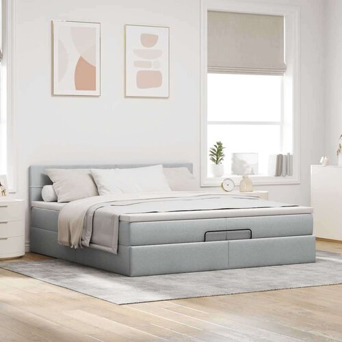 VidaXL Otomanski krevet s madracem svjetlosivi 200x200 cm tkanine Slike