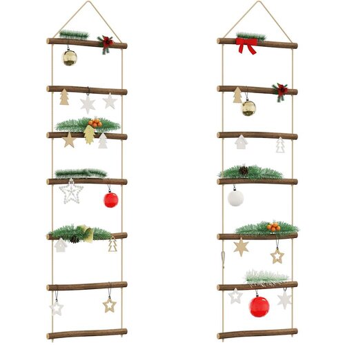 VidaXL Zidni ukrasi u obliku ljestava 2 kom 30x100 cm prirodne grane Slike