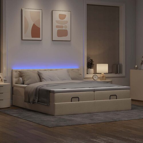 VidaXL Otomanski posteljni okvir z vzmetnicami krem 180x200 cm blago Slike