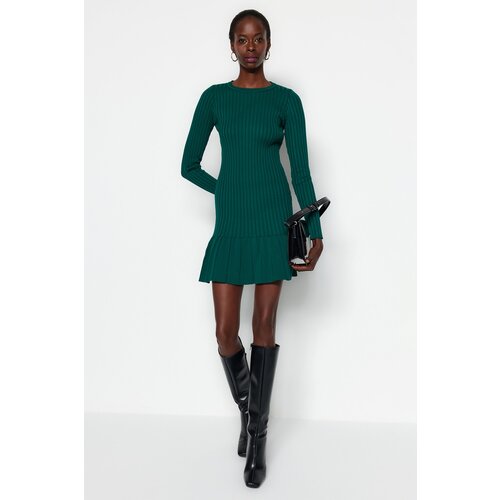 Trendyol Emerald Green Mini Knitwear Crewneck Dress Cene