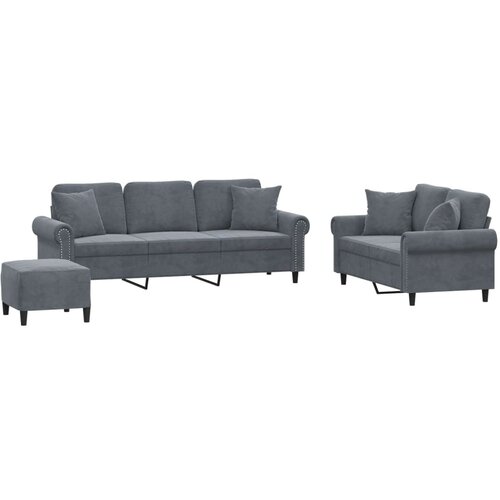  3-dijelni set sofa s jastucima tamnosivi bar&amp;scaron;unasti Slike