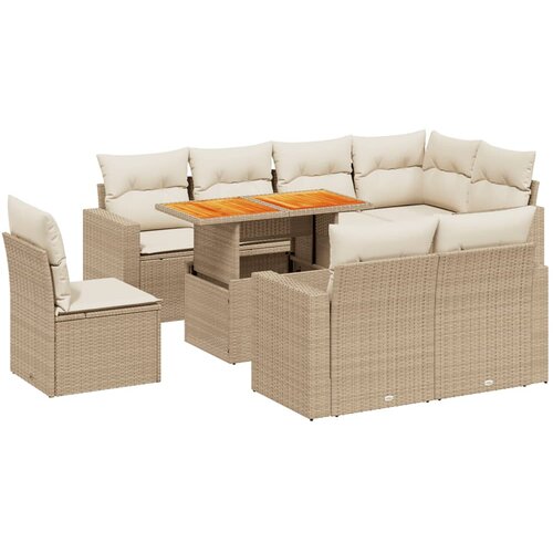 vidaXL 9-dijelni set vrtnih sofa s jastucima bež od poliratana Cijene