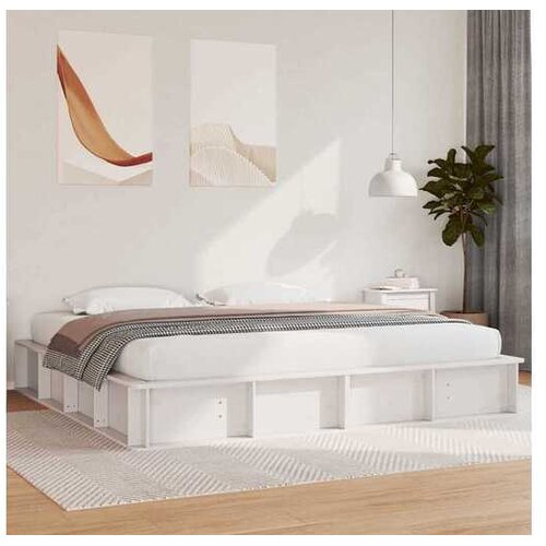 VidaXL otomanska postelja z dvižnim mehanizmom, trden borov les, bela, 218&amp;times;210&amp;times;30 cm Slike