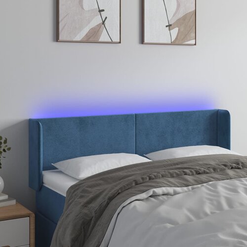 vidaXL LED posteljno vzglavje temno modro 147x16x78/88 cm žamet Cene
