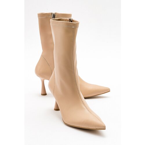 LuviShoes SPEZIA Women's Beige Stretch Heeled Boots Slike