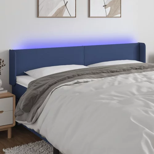 vidaXL LED posteljno vzglavje modro 163x16x78/88 cm blago