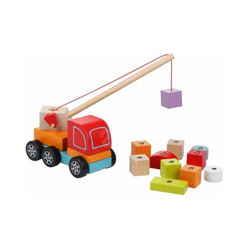 Cubika Tovornjak z žerjavom in magnetom - lesena sestavljanka - 14 kosov