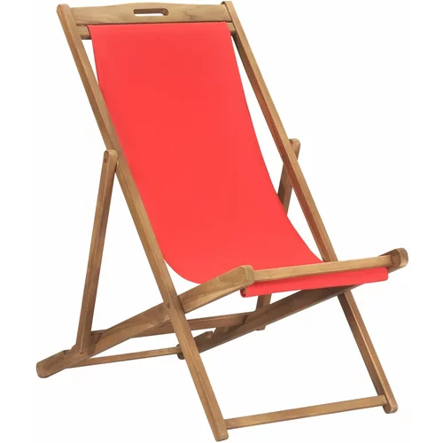 vidaXL zložljiv stol za na plažo trdna tikovina rdeč