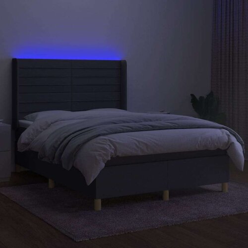  Box spring s madracem LED tamnosivi 140x200 cm tkanina Slike