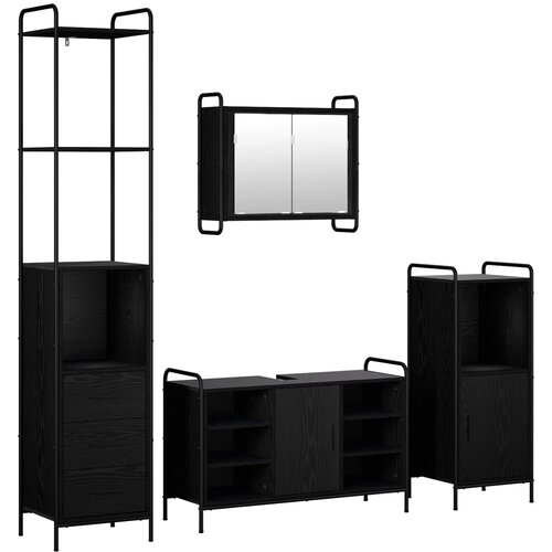  Set ormarića za kupaonicu 4 kom. Crni hrast 40 x 36 x 200,5 cm Slike