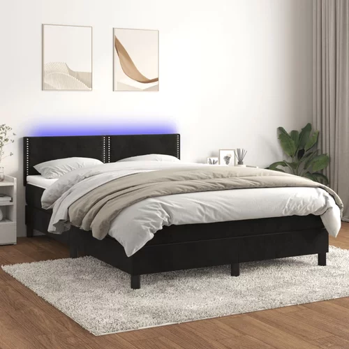 vidaXL Box spring postelja z vzmetnico LED črna 140x200 cm žamet