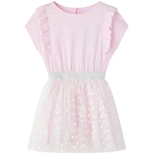 vidaXL Otroška obleka z naborki in svetečimi srčki svetlo roza 92