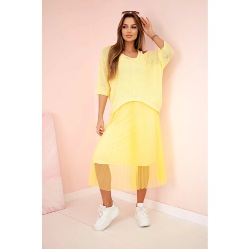 Kesi Włoski Pleated dress with an openwork sweater yellow Slike