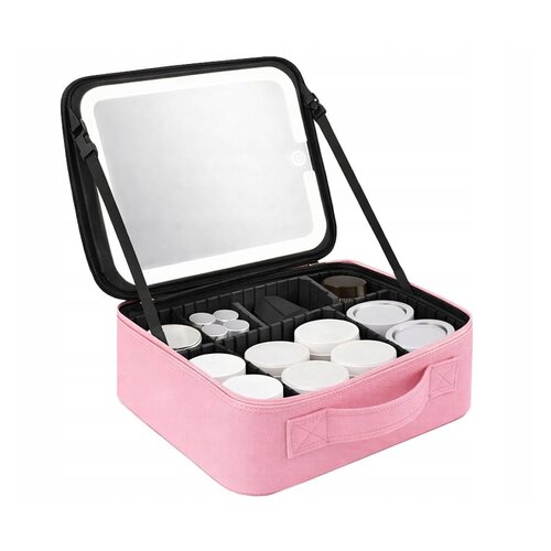  organizator putovanja i ogledalo s LED rasvjetom za make-up roza Slike
