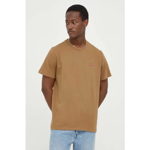 Levi's Bombažna kratka majica moški, rjava barva