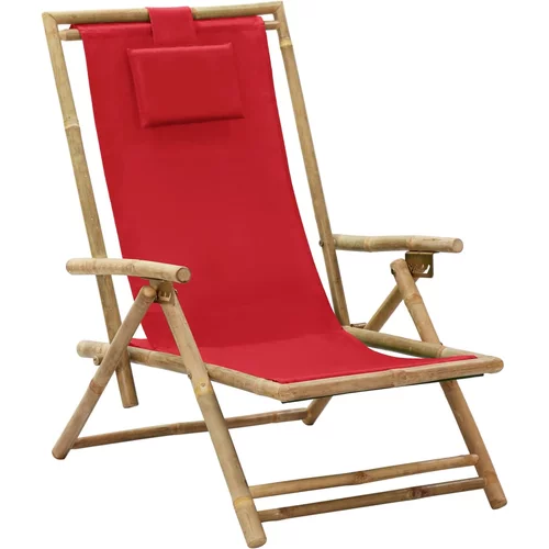 vidaXL Nagibna stolica za opuštanje od bambusa i tkanine crvena