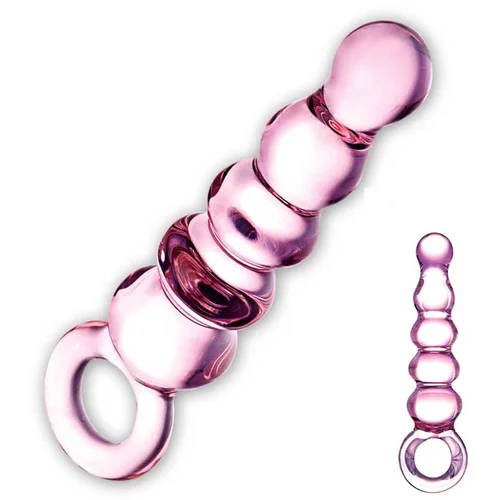 GLAS - stakleni analni dildo s bisernom niti (roza)