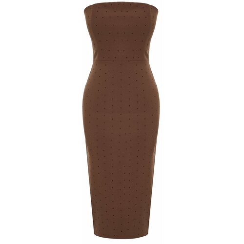 Trendyol Brown Fitted Lined Woven Shiny Stone Evening Dress Slike