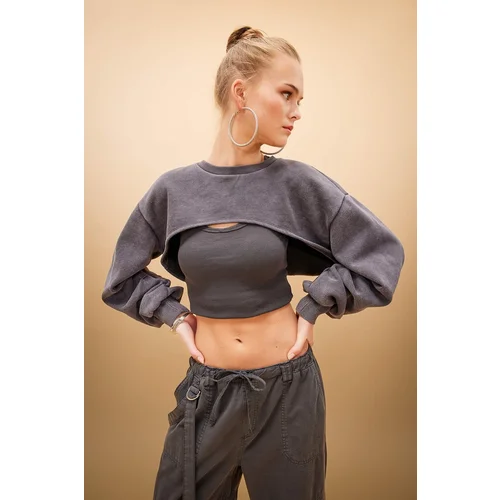 Defacto Cool Crop Wash Pale Effect Sweatshirt