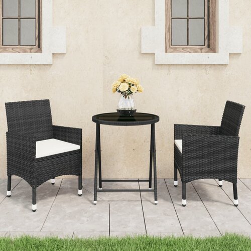 VidaXL 3-dijelni vrtni bistro set od poliratana i kaljenog stakla crni Slike