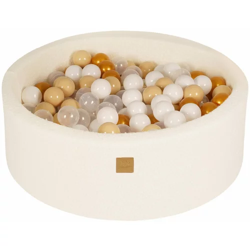 MeowBaby Okrogel bazen z žogicami ® 90x30 cm, bela tobogan, 200 žogic: Zlata/bež/bela/prozorna, (20734399)
