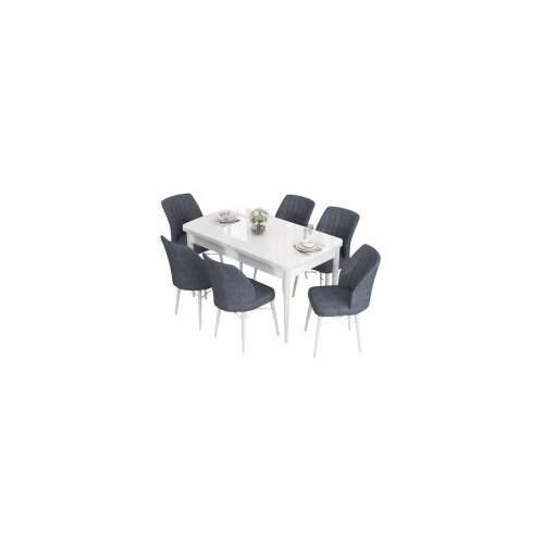 Hanah home eva - white, fume whitefume extendable dining table & chairs set (7 pieces) Cene