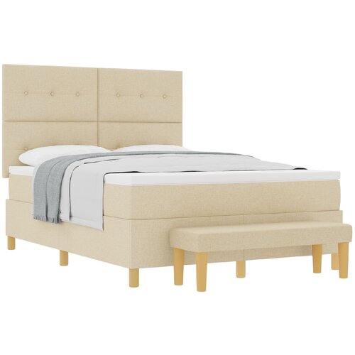 VidaXL Postelja z vzmetnico in klopjo Krem 140x190 cm Tekstil, (22049781) Slike