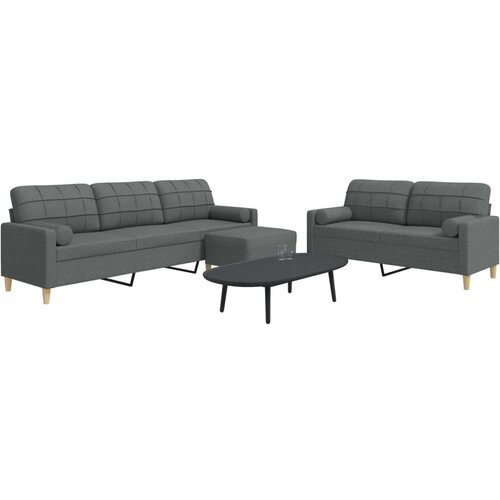  3-dijelni set sofa s tabureom i jastucima tamnosivi tkanina Cene