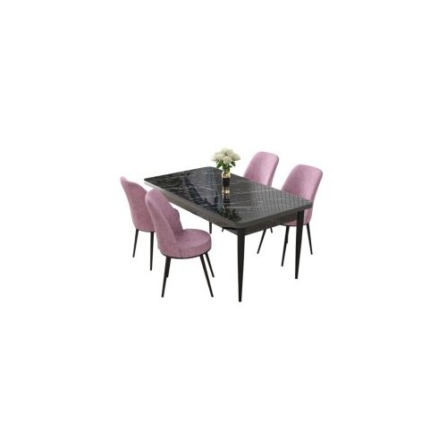 Hanah home nil - black marble, pink black marblepink dining table & chairs set (5 pieces) Cene