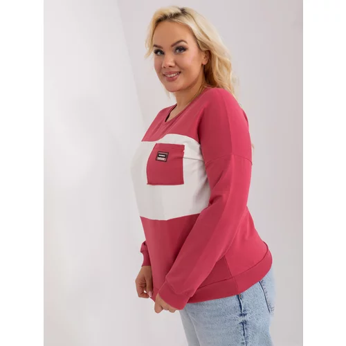 Fashion Hunters Dark coral and ecru top plus size long sleeve