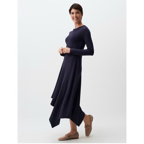 Jimmy Key Navy Blue Long Sleeve Asymmetric Cut Midi Dress Slike