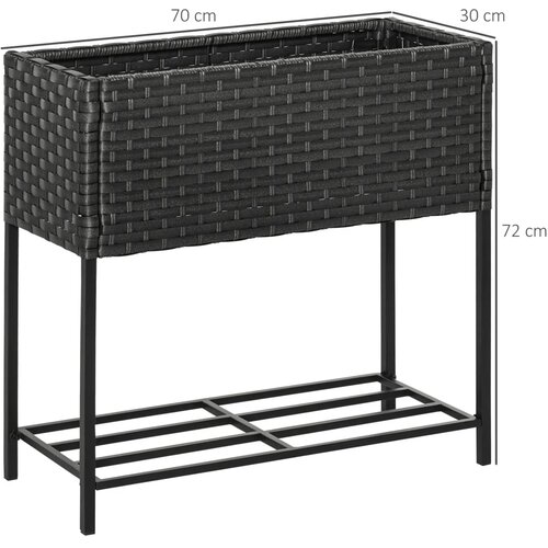  Povi&amp;scaron;ena gredica cvjetna kutija duboka polica metalni okvir/poli ratan 70 x 30 x 70 cm tamnosmeđa Slike