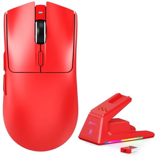 Attack Shark bežični gaming mi&amp;scaron; X1 PAW3395PRO/40000 dpi/omron switches/trimode/red + charging dock Slike