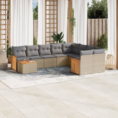 VidaXL 10-dijelni set vrtnih sofa s jastucima bež od poliratana Slike