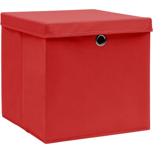  Kutije za pohranu i poklopci 10 kom crvene 32x32x32 cm tkanina Slike
